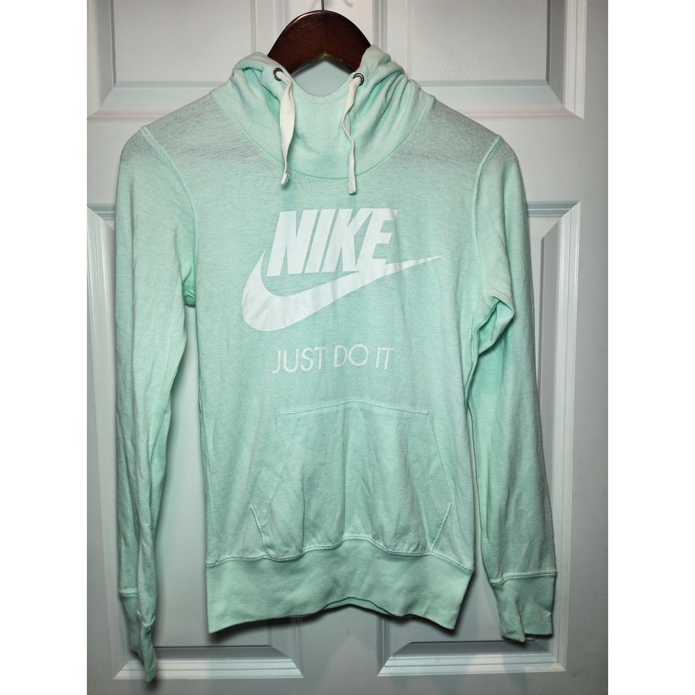 Nike Sportswear Womens Mint Green Just Do It Pullover Hoodie XS Funnel Neck